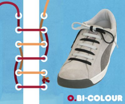 Шнуровка кроссовок двумя шнурками разного цвета