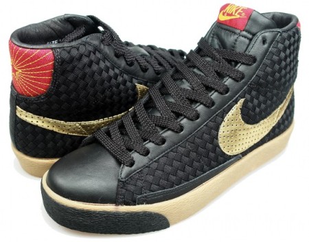 Кроссовки Nike Blazer Premium Mid из черной ткани с золотым свушем